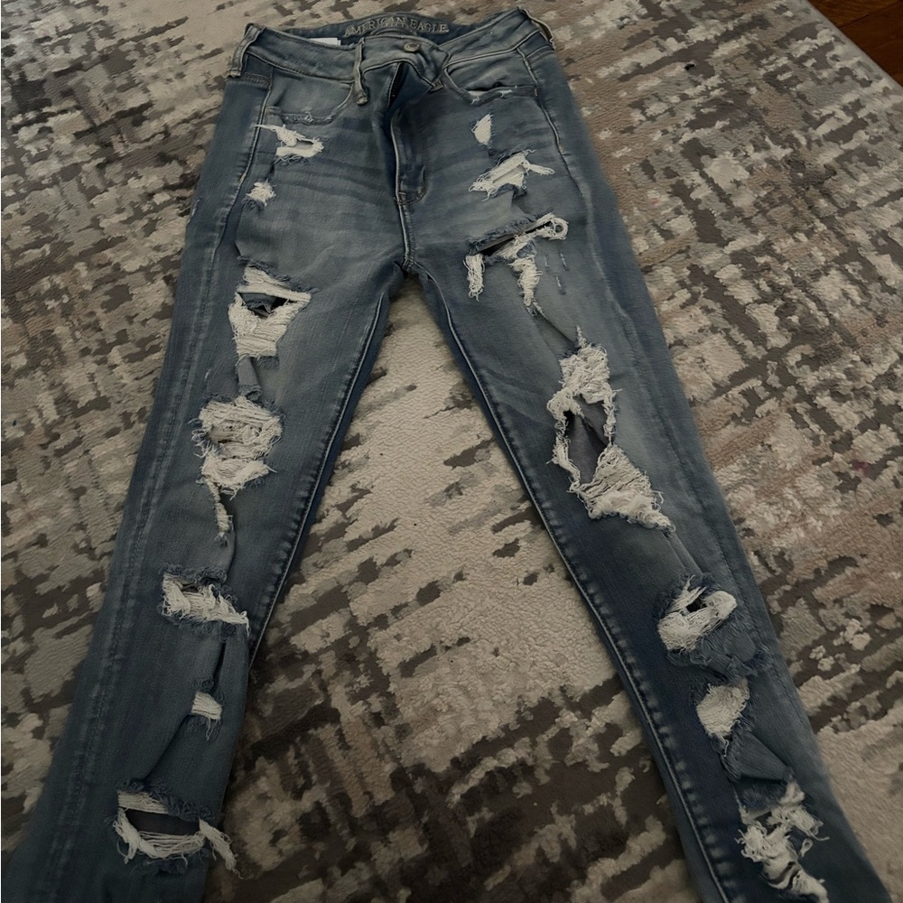 American Eagle Outfitters High Rise Distressed Jeans - Blue